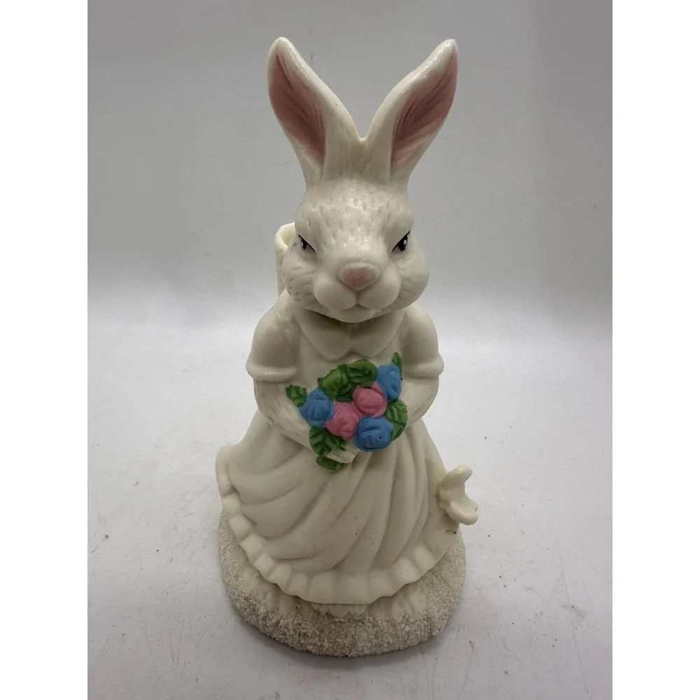 Vintage Easter Bunny Rabbit candleholder Figurine White Dress 5 Inch